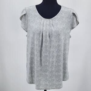 Adrianna Papell Cap Flutter Sleeve Stretchy Pleat Front Blouse Women's Sz Large